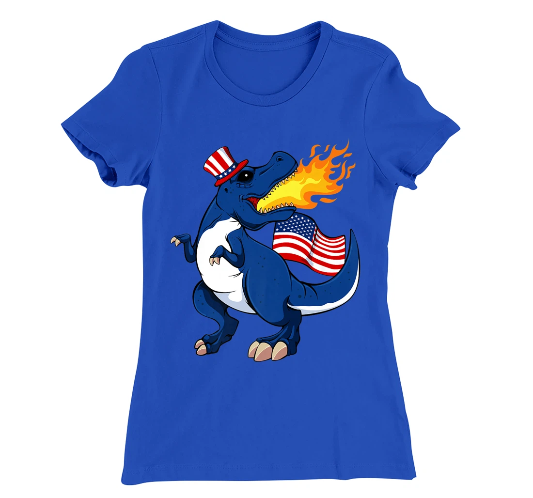Dinosaur Breathing Fire 4th Of July T-Rex American Flag Hat T-Shirt, Kid T-Shirt and Women T-Shirt