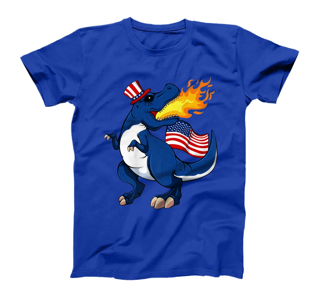 Dinosaur Breathing Fire 4th Of July T-Rex American Flag Hat T-Shirt, Kid T-Shirt and Women T-Shirt