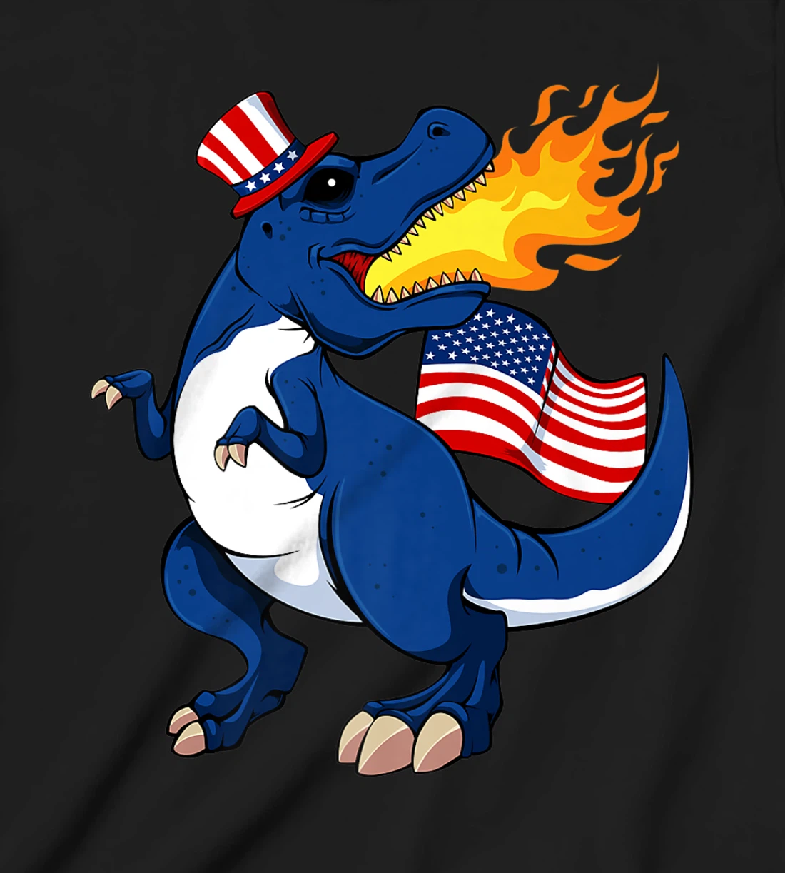 Dinosaur Breathing Fire 4th Of July T-Rex American Flag Hat T-Shirt, Kid T-Shirt and Women T-Shirt
