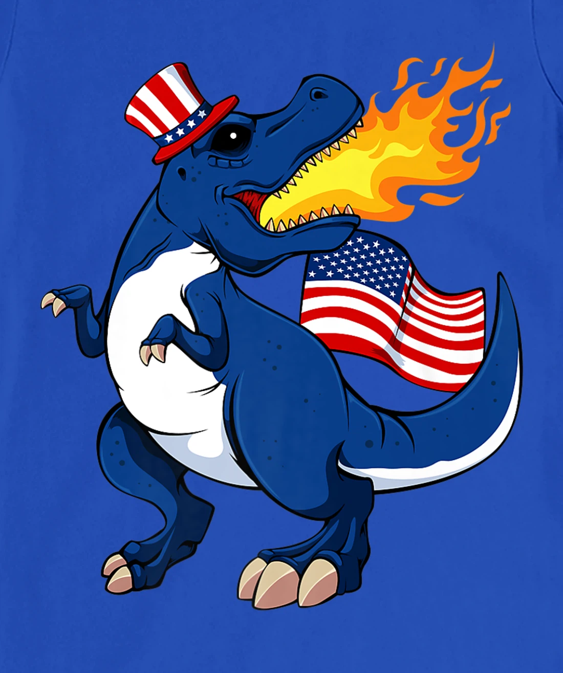 Dinosaur Breathing Fire 4th Of July T-Rex American Flag Hat T-Shirt, Kid T-Shirt and Women T-Shirt