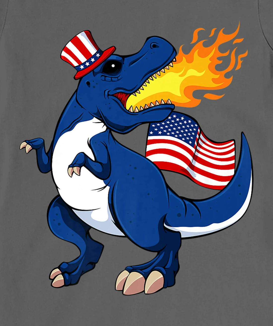 Dinosaur Breathing Fire 4th Of July T-Rex American Flag Hat T-Shirt, Kid T-Shirt and Women T-Shirt