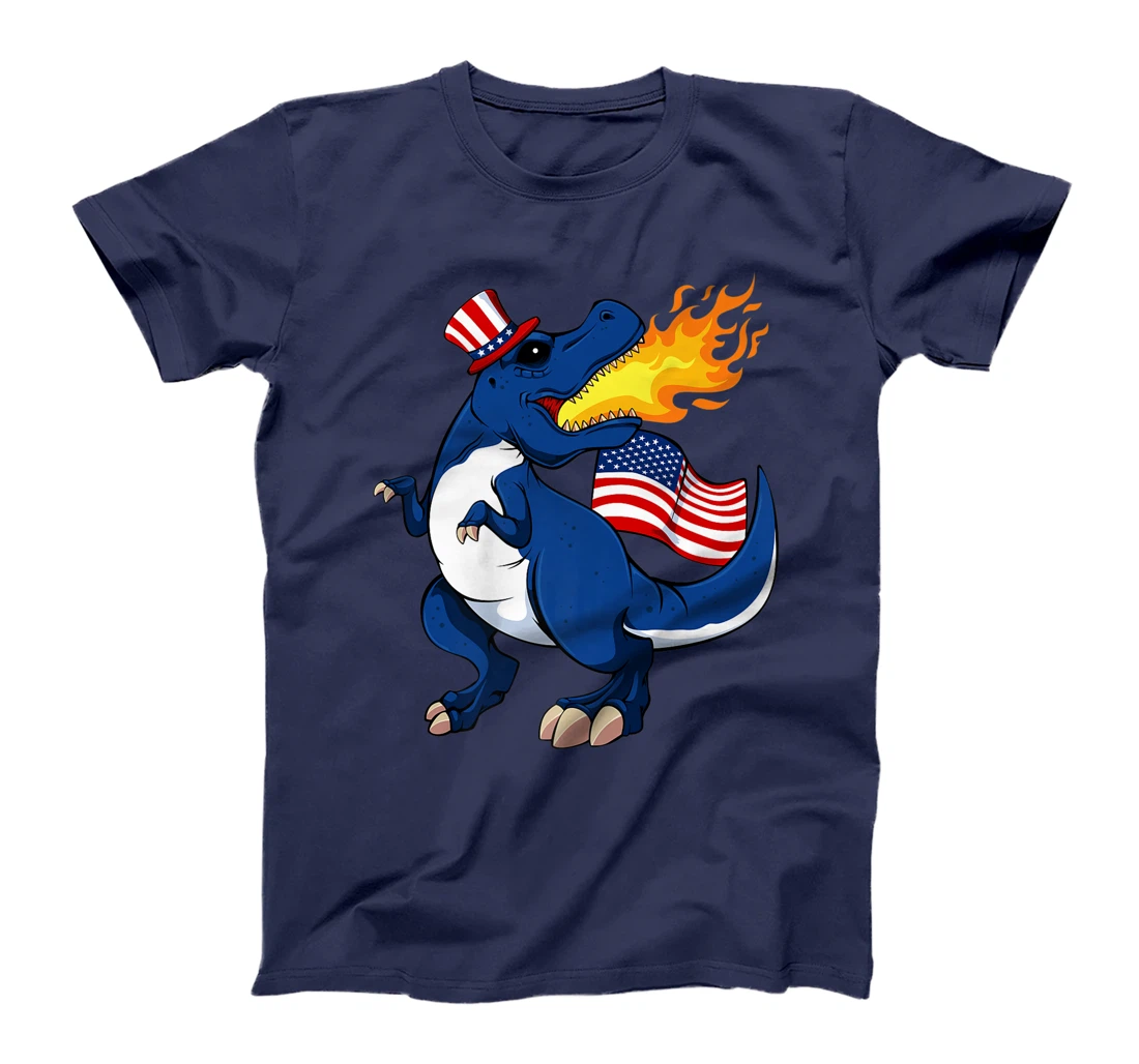 Dinosaur Breathing Fire 4th Of July T-Rex American Flag Hat T-Shirt, Kid T-Shirt and Women T-Shirt