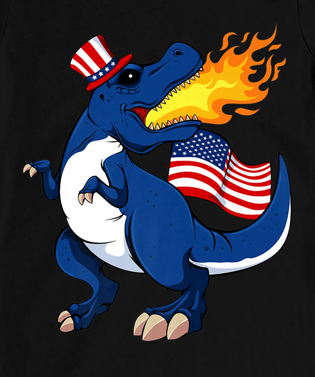 Dinosaur Breathing Fire 4th Of July T-Rex American Flag Hat T-Shirt, Kid T-Shirt and Women T-Shirt