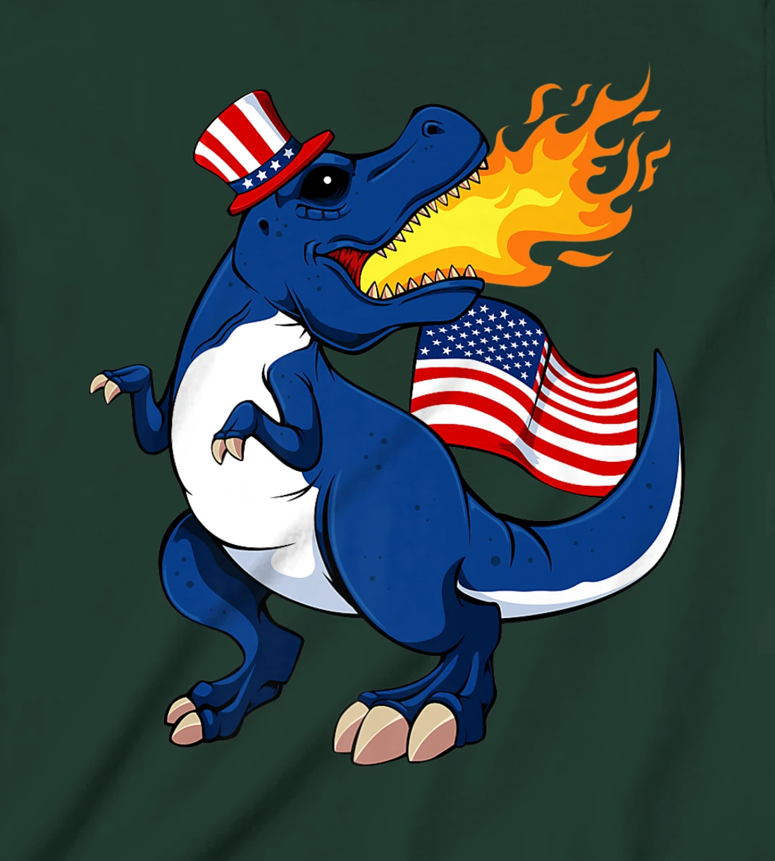 Dinosaur Breathing Fire 4th Of July T-Rex American Flag Hat T-Shirt, Kid T-Shirt and Women T-Shirt