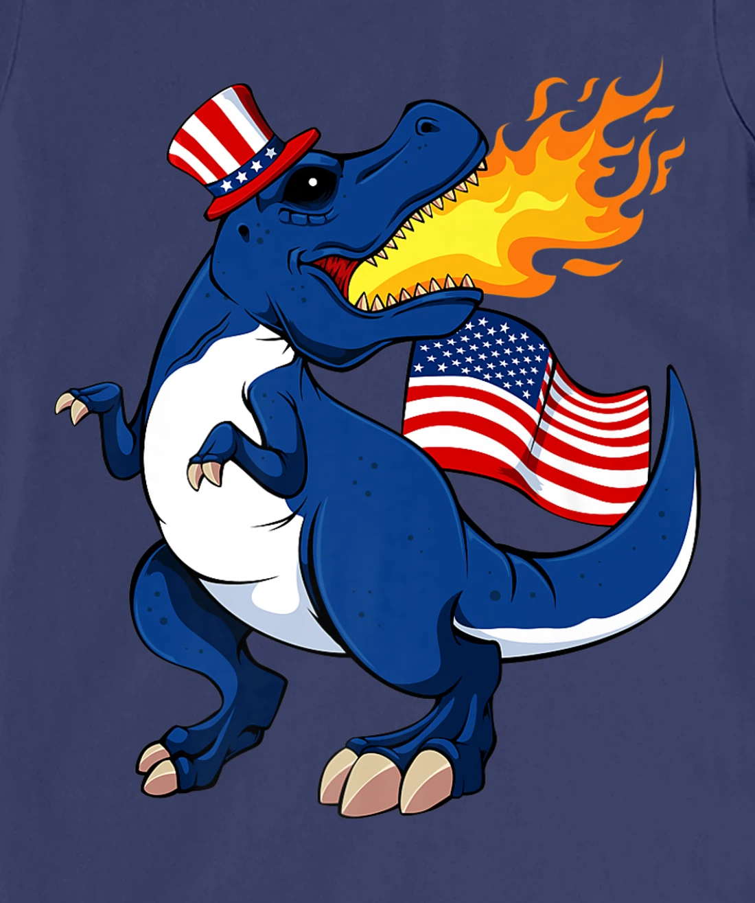Dinosaur Breathing Fire 4th Of July T-Rex American Flag Hat T-Shirt, Kid T-Shirt and Women T-Shirt