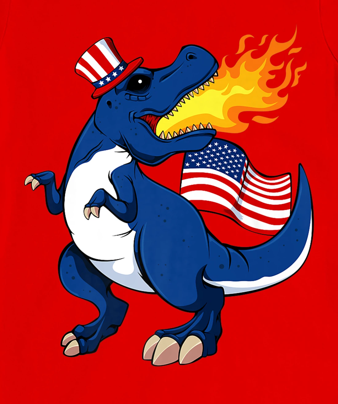 Dinosaur Breathing Fire 4th Of July T-Rex American Flag Hat T-Shirt, Kid T-Shirt and Women T-Shirt