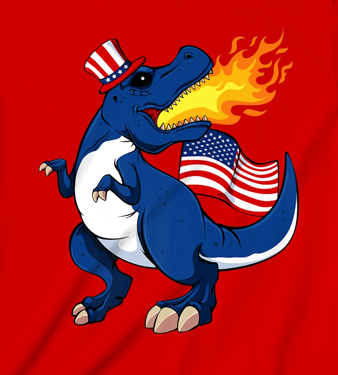 Dinosaur Breathing Fire 4th Of July T-Rex American Flag Hat T-Shirt, Kid T-Shirt and Women T-Shirt