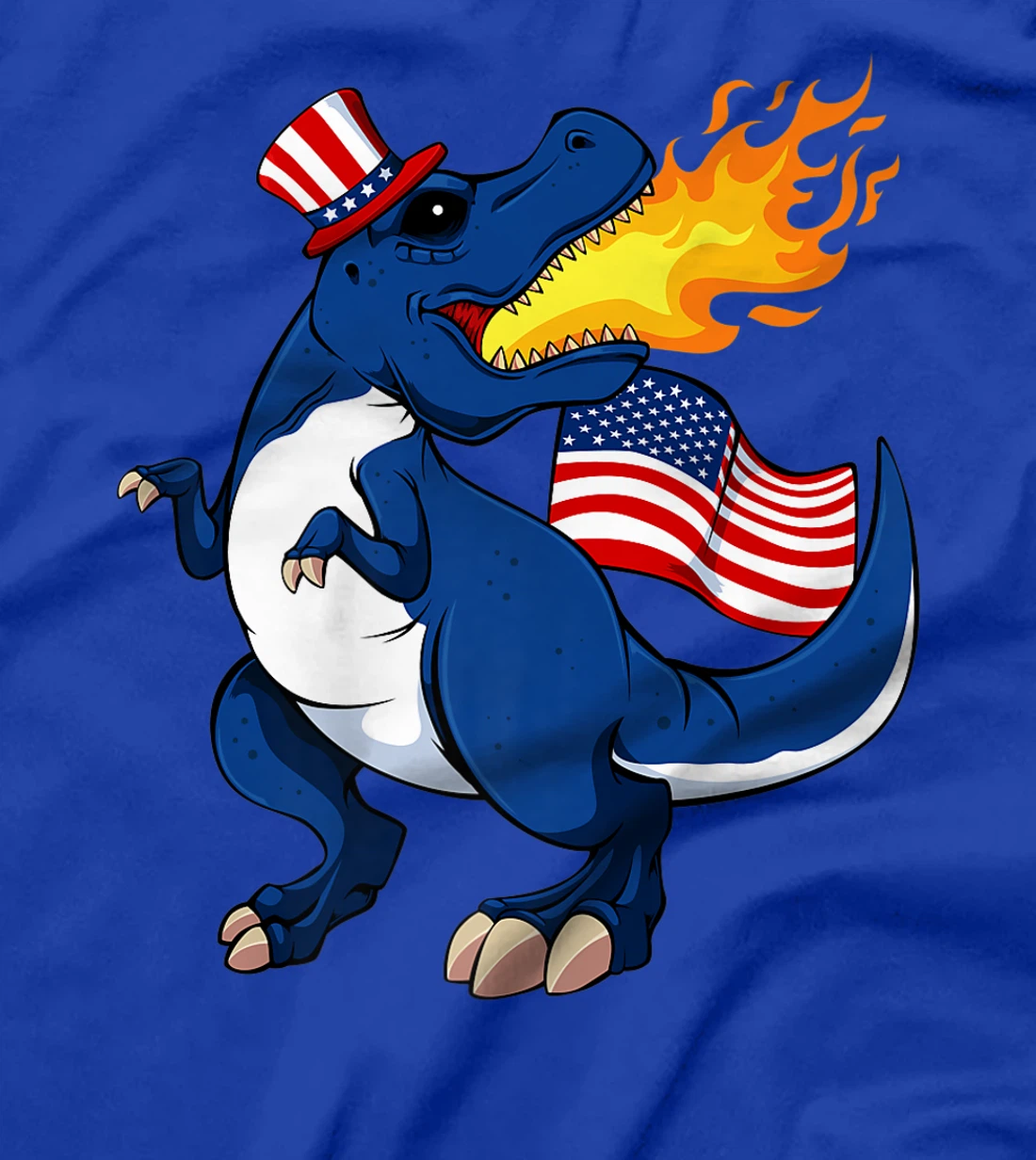 Dinosaur Breathing Fire 4th Of July T-Rex American Flag Hat T-Shirt, Kid T-Shirt and Women T-Shirt