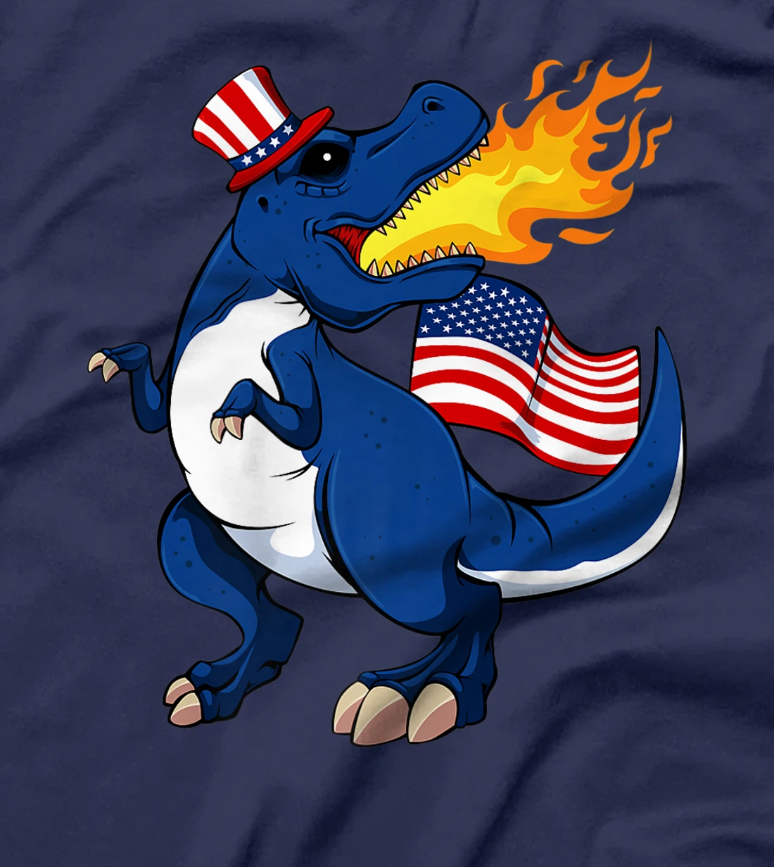 Dinosaur Breathing Fire 4th Of July T-Rex American Flag Hat T-Shirt, Kid T-Shirt and Women T-Shirt