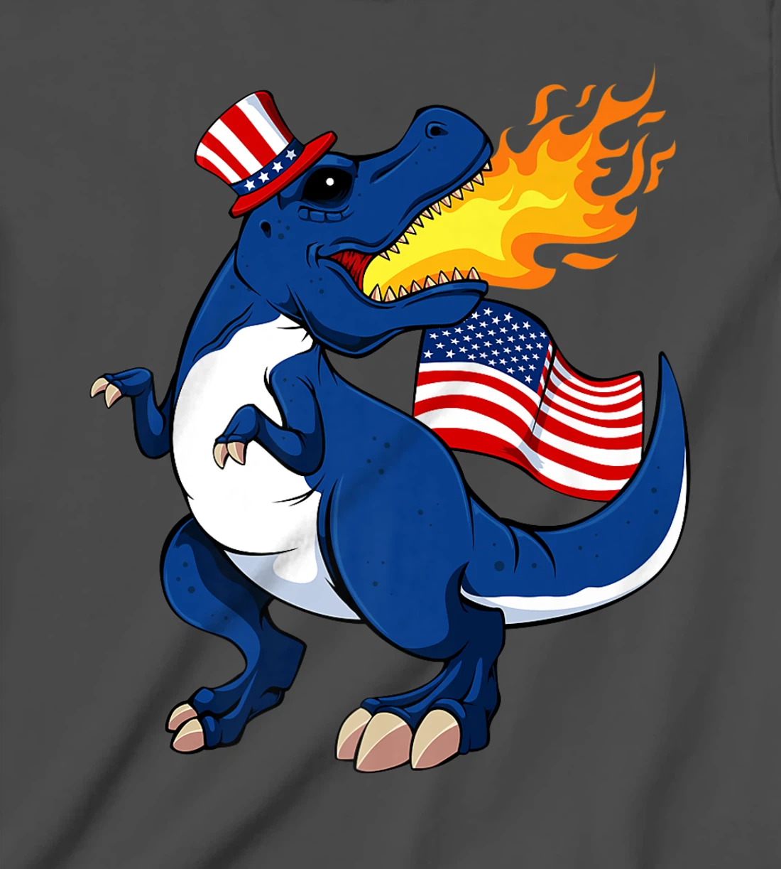 Dinosaur Breathing Fire 4th Of July T-Rex American Flag Hat T-Shirt, Kid T-Shirt and Women T-Shirt