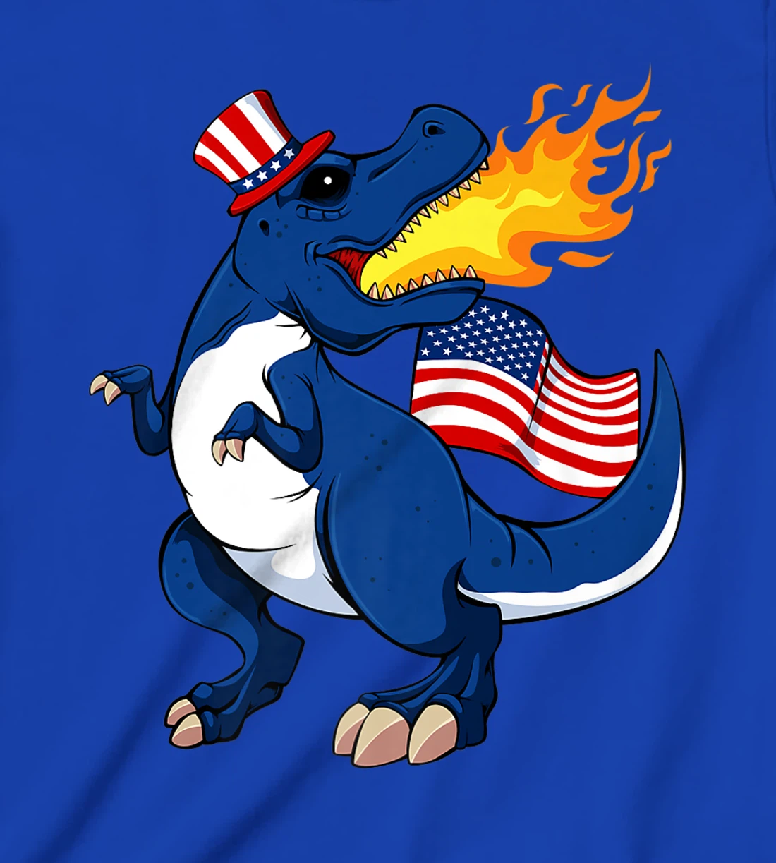 Dinosaur Breathing Fire 4th Of July T-Rex American Flag Hat T-Shirt, Kid T-Shirt and Women T-Shirt