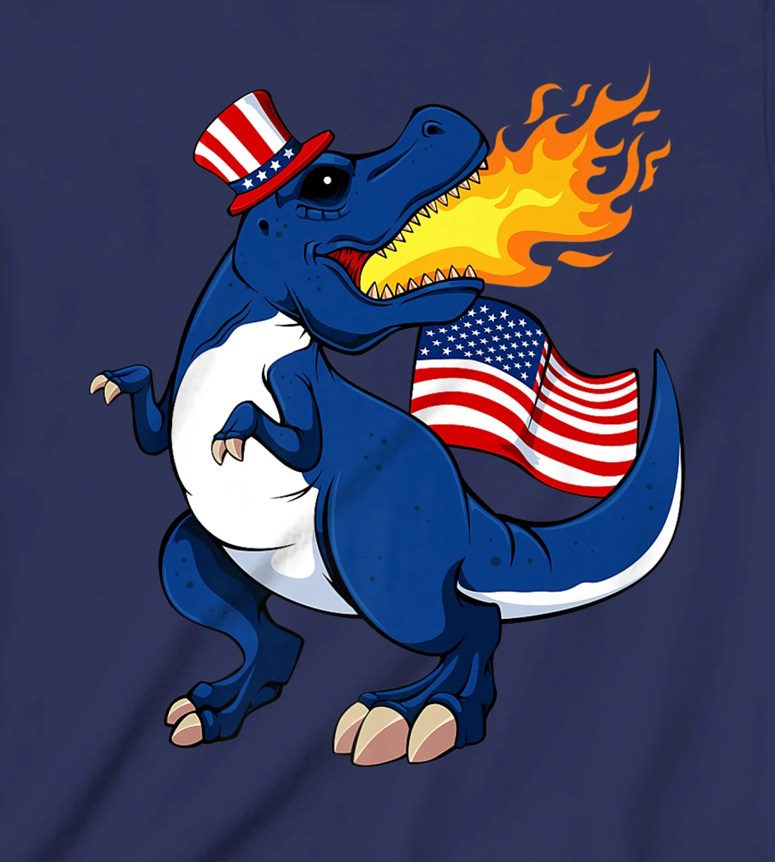 Dinosaur Breathing Fire 4th Of July T-Rex American Flag Hat T-Shirt, Kid T-Shirt and Women T-Shirt