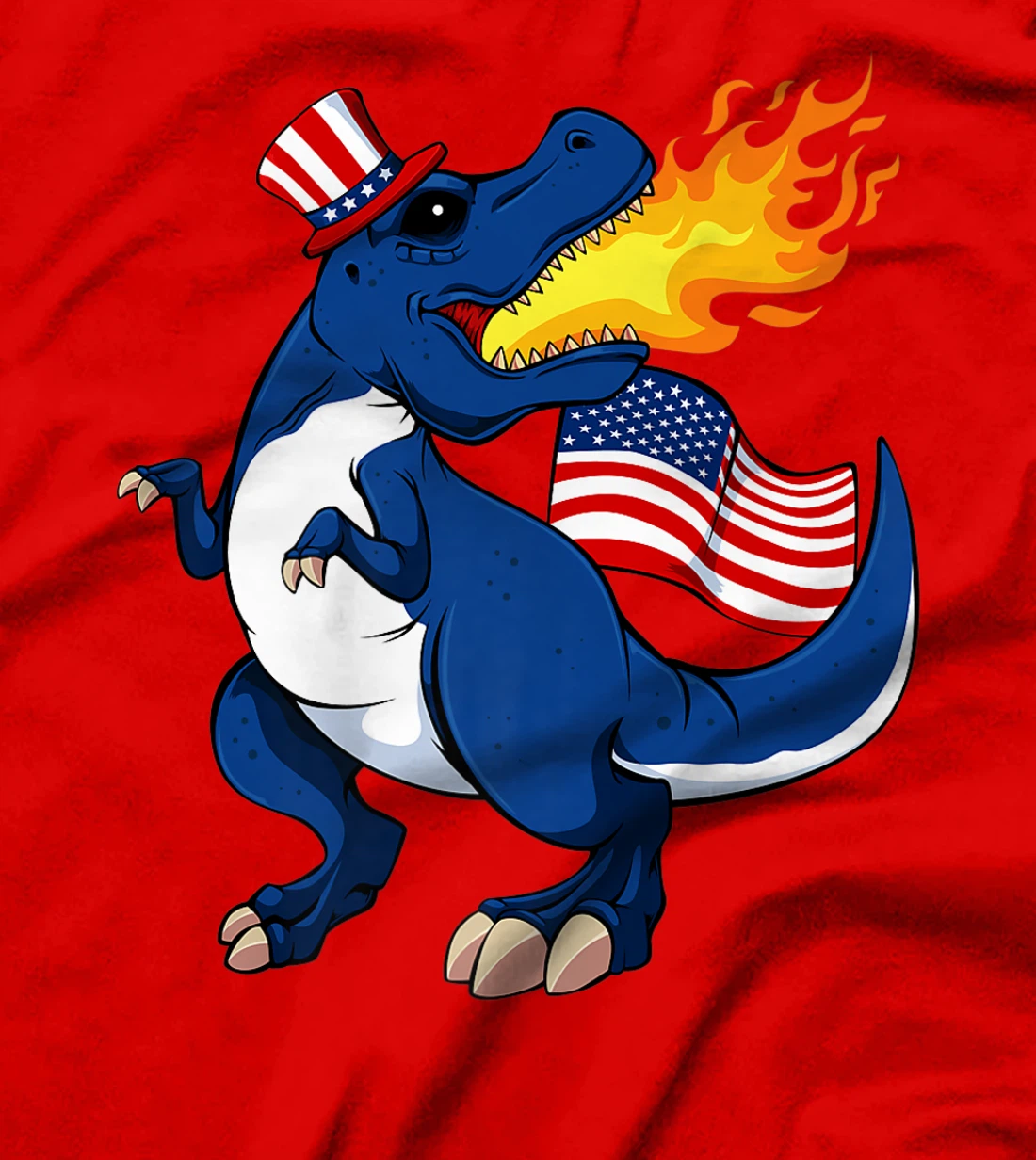 Dinosaur Breathing Fire 4th Of July T-Rex American Flag Hat T-Shirt, Kid T-Shirt and Women T-Shirt