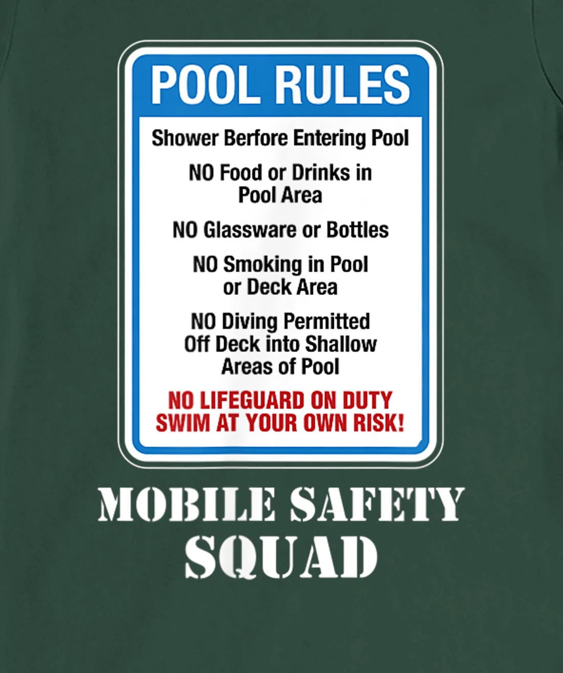 Swimming Pool Rules Sign Lifeguard Duty Diving Safety First T-Shirt, Women T-Shirt