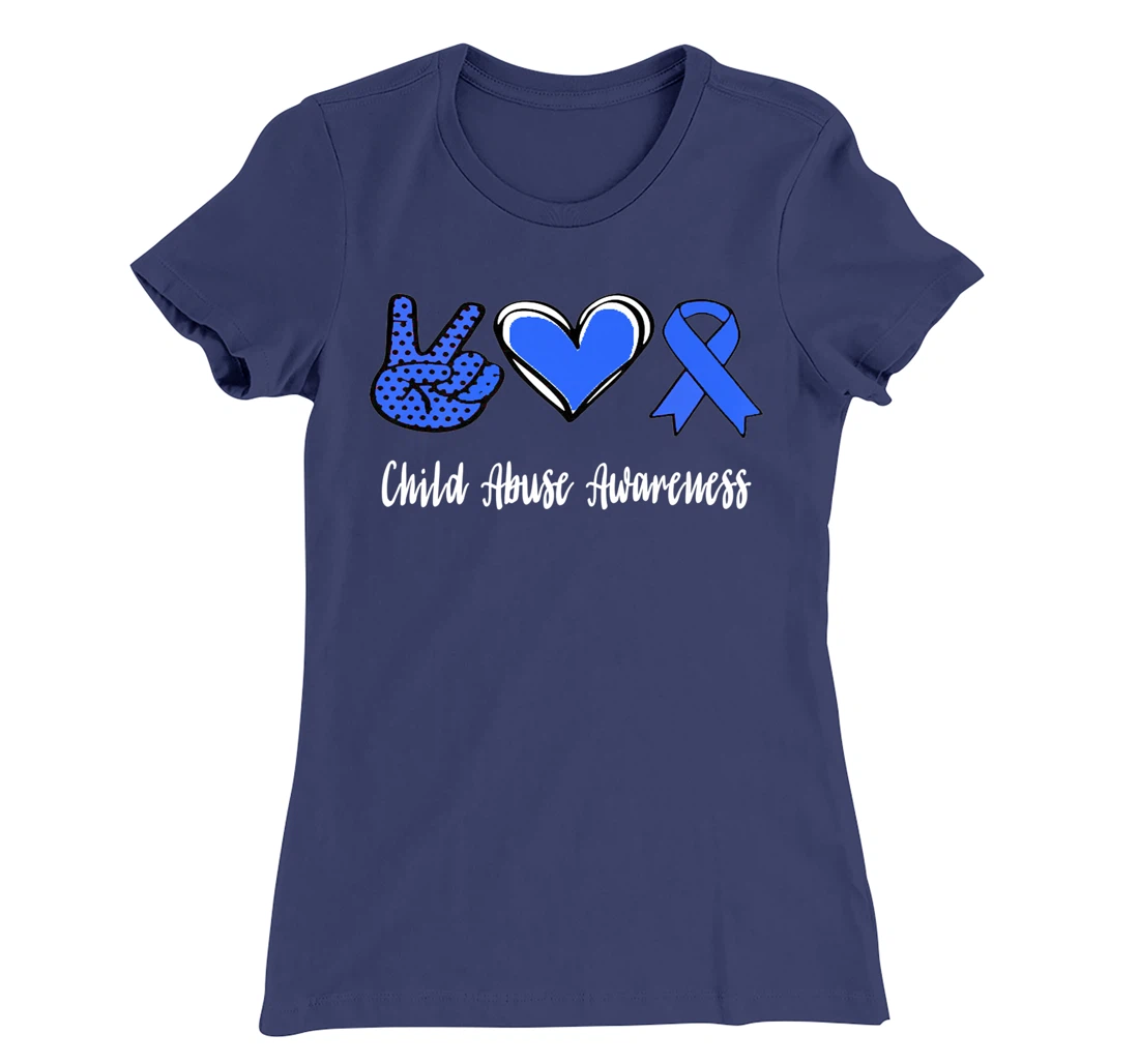 Peace Love Hope Child Abuse Awareness Blue Ribbon T-Shirt, Women T-Shirt