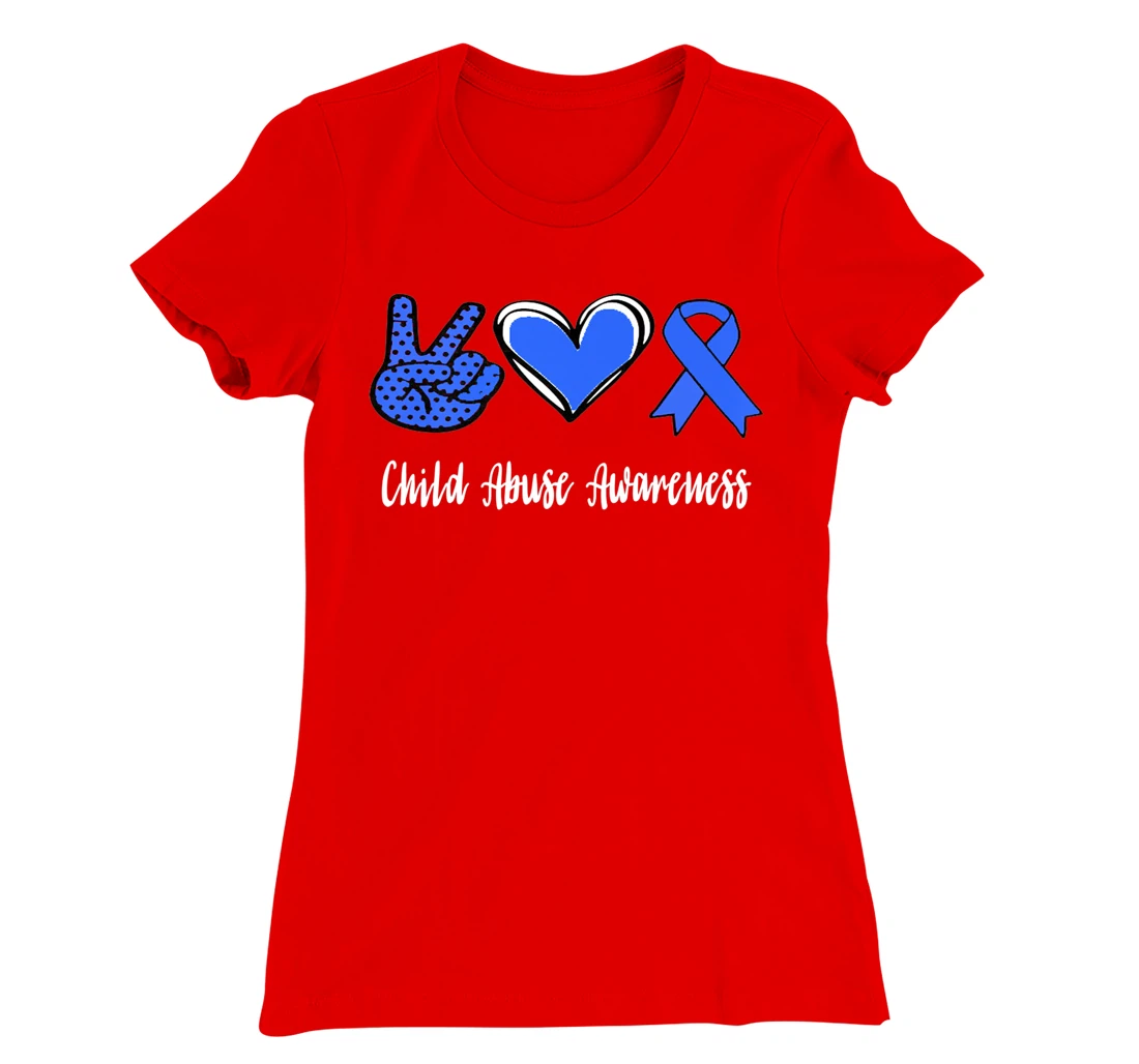 Peace Love Hope Child Abuse Awareness Blue Ribbon T-Shirt, Women T-Shirt
