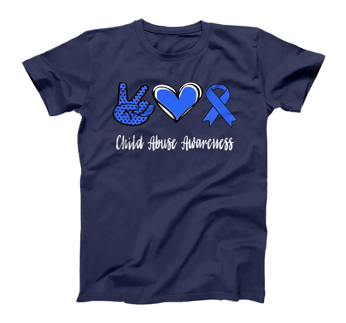 Peace Love Hope Child Abuse Awareness Blue Ribbon T-Shirt, Women T-Shirt