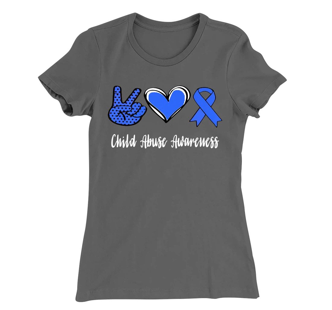 Peace Love Hope Child Abuse Awareness Blue Ribbon T-Shirt, Women T-Shirt