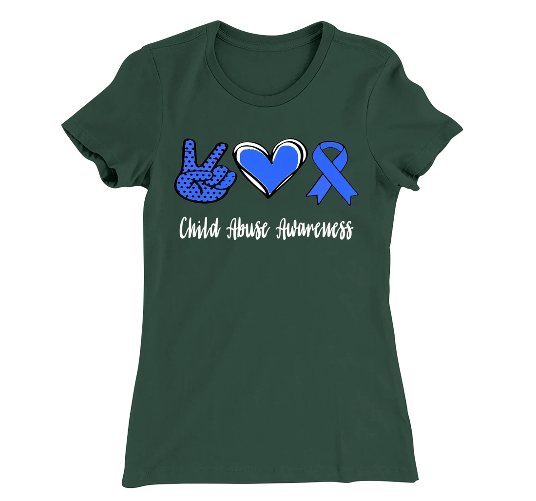 Peace Love Hope Child Abuse Awareness Blue Ribbon T-Shirt, Women T-Shirt