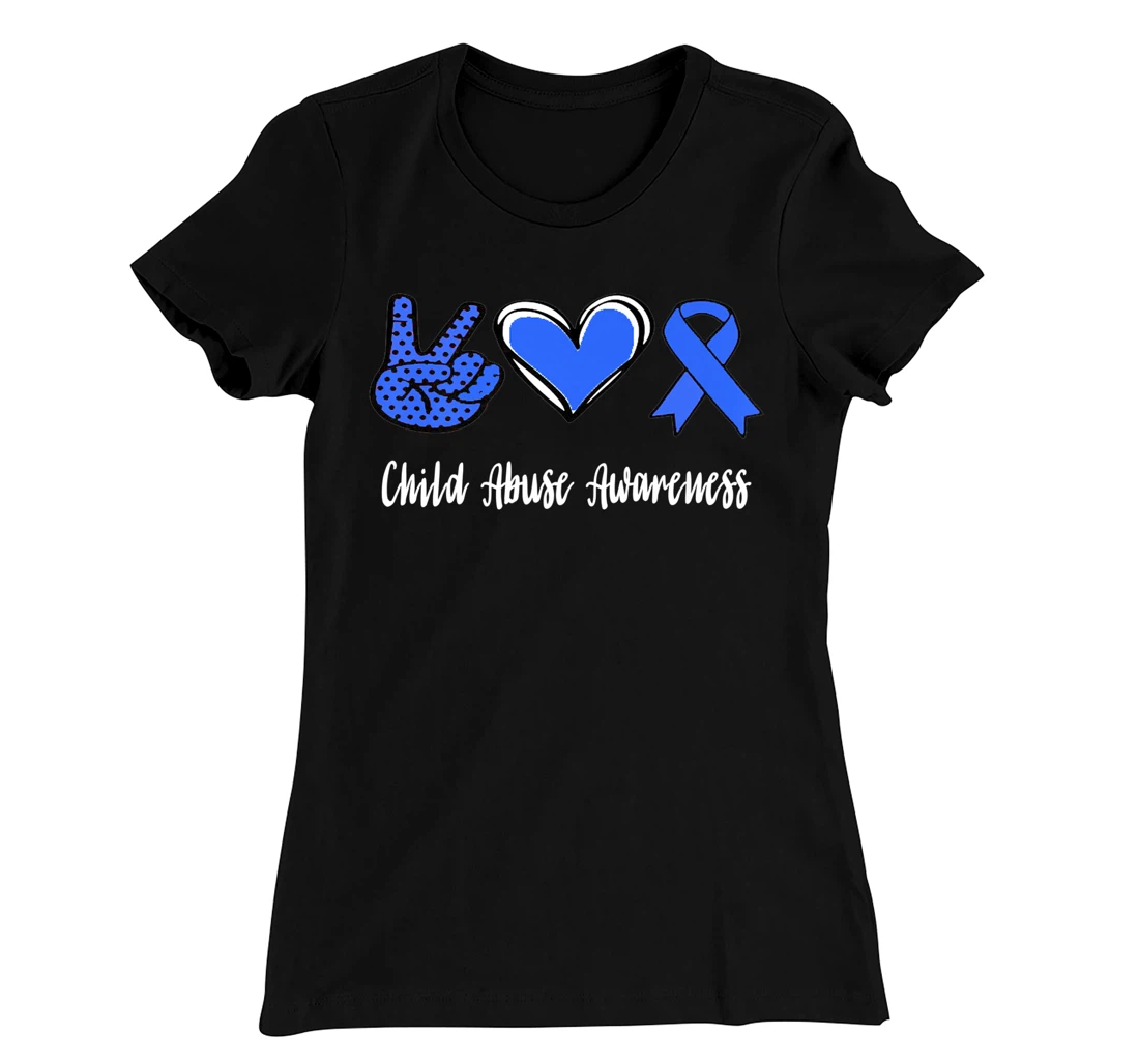Peace Love Hope Child Abuse Awareness Blue Ribbon T-Shirt, Women T-Shirt