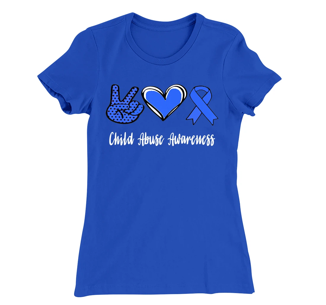 Peace Love Hope Child Abuse Awareness Blue Ribbon T-Shirt, Women T-Shirt