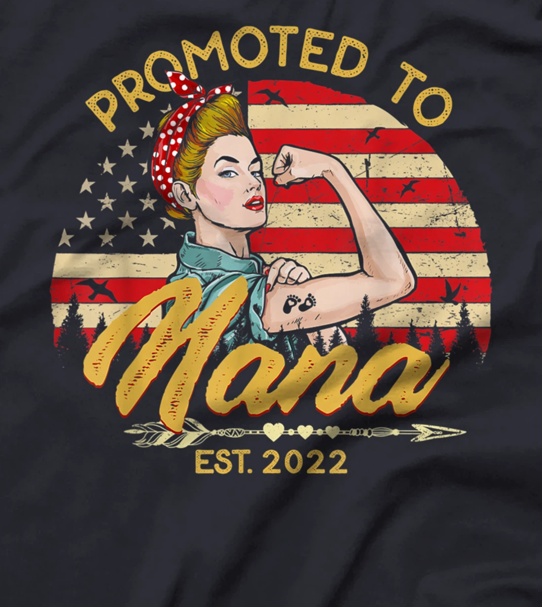 Promoted to Nana Est 2022 Women USA Flag First Time Grandma T-Shirt