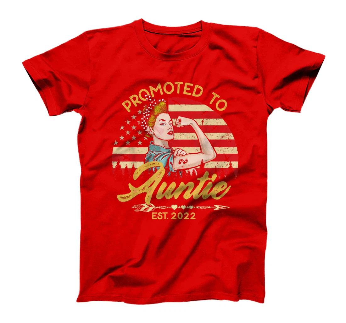 Promoted to Auntie Est 2022 Women USA Flag First Time Aunt T-Shirt