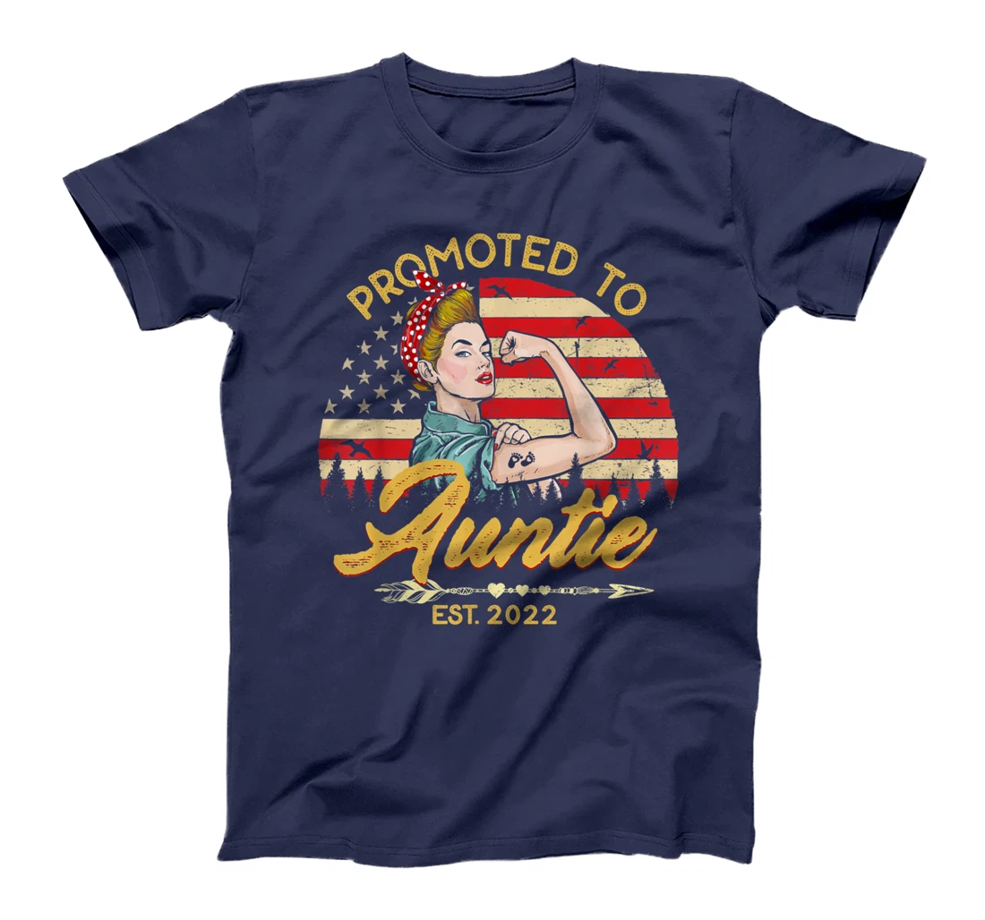Promoted to Auntie Est 2022 Women USA Flag First Time Aunt T-Shirt