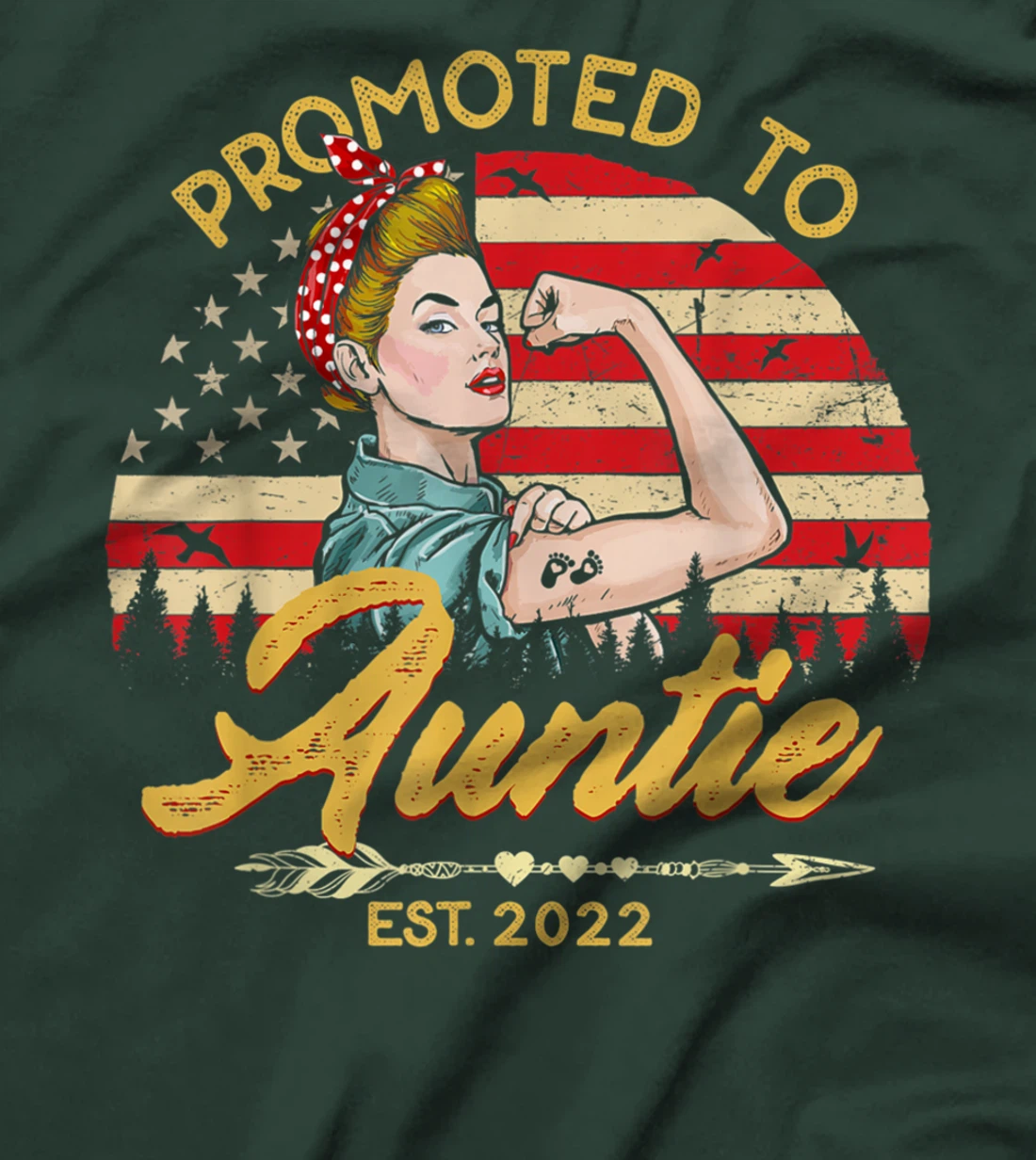 Promoted to Auntie Est 2022 Women USA Flag First Time Aunt T-Shirt