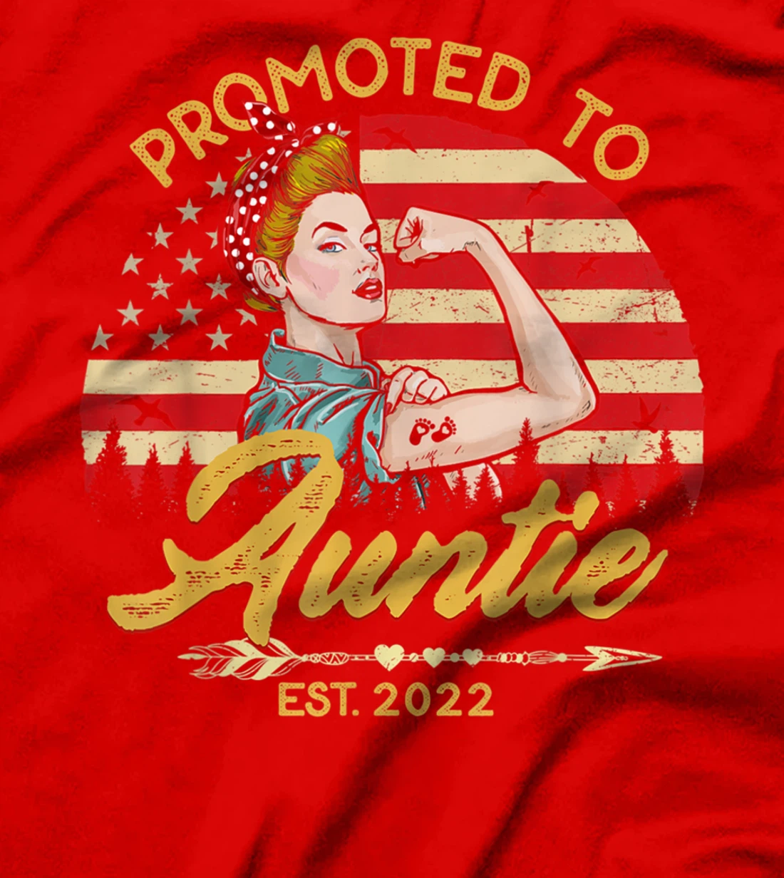Promoted to Auntie Est 2022 Women USA Flag First Time Aunt T-Shirt