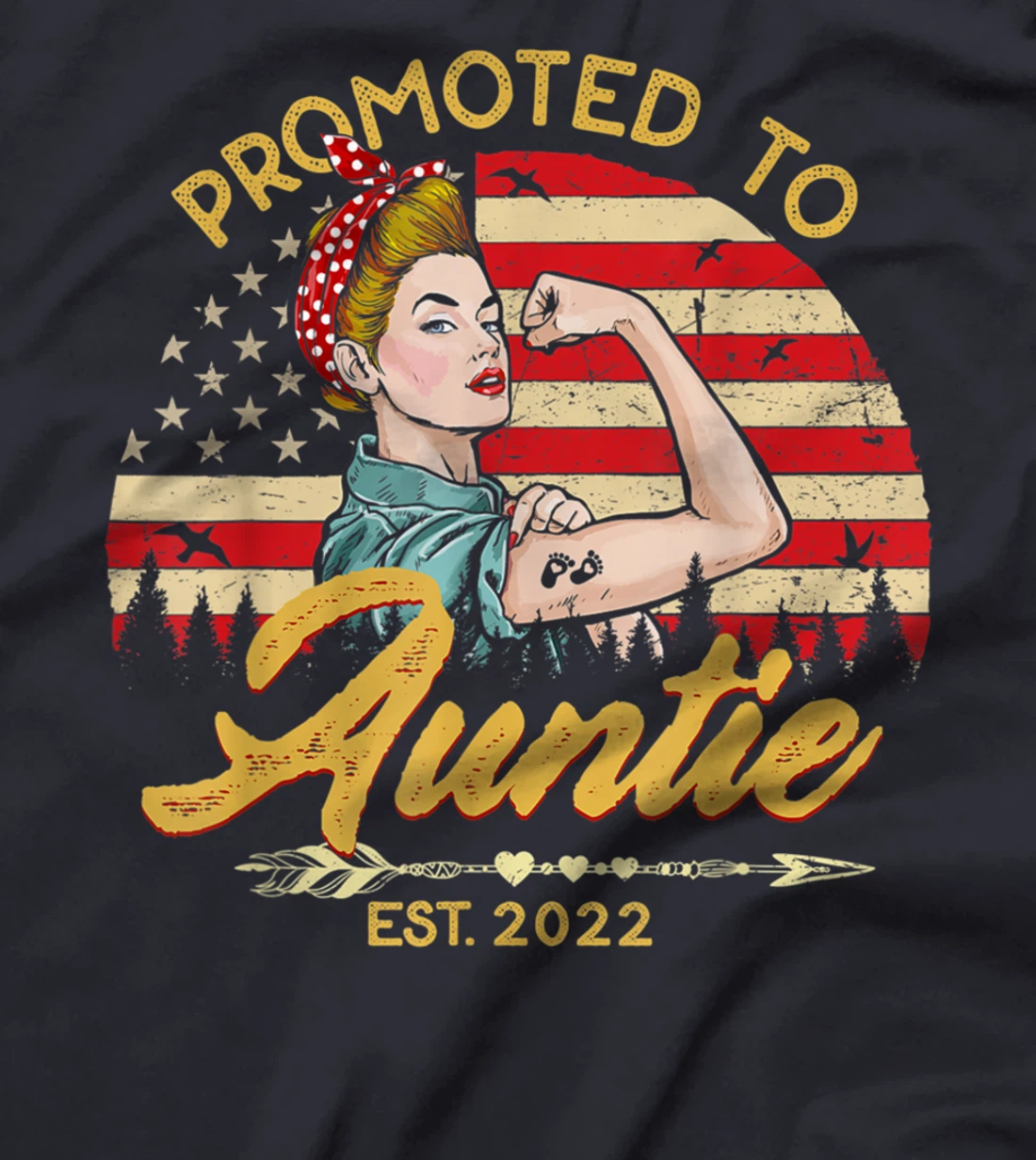Promoted to Auntie Est 2022 Women USA Flag First Time Aunt T-Shirt