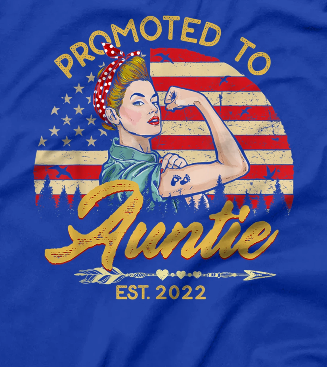 Promoted to Auntie Est 2022 Women USA Flag First Time Aunt T-Shirt