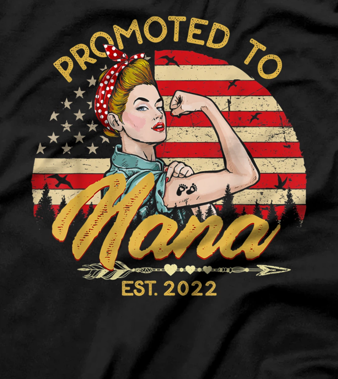 Promoted to Nana Est 2022 Women USA Flag First Time Grandma T-Shirt