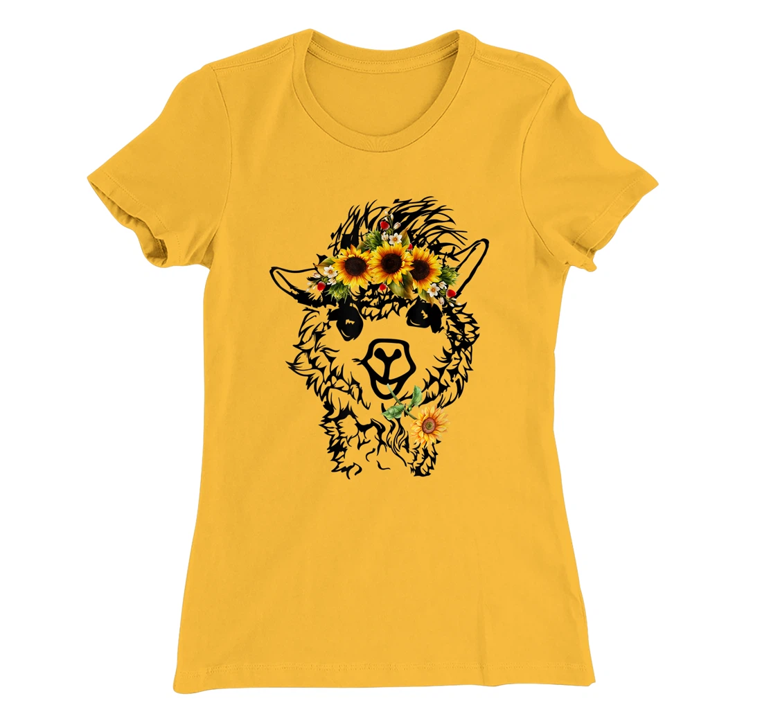 Women's Llama Alpaca Sunflower Bandana Animal Graphics Funny T-Shirt, Kid T-Shirt and Women T-Shirt