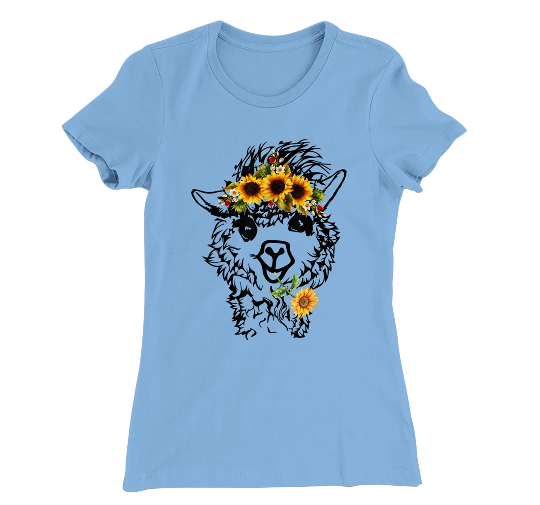 Women's Llama Alpaca Sunflower Bandana Animal Graphics Funny T-Shirt, Kid T-Shirt and Women T-Shirt