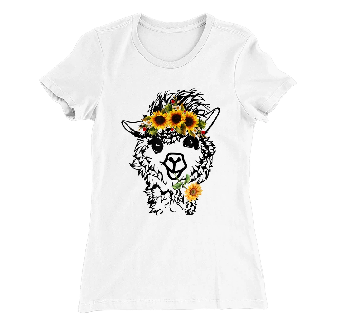 Women's Llama Alpaca Sunflower Bandana Animal Graphics Funny T-Shirt, Kid T-Shirt and Women T-Shirt
