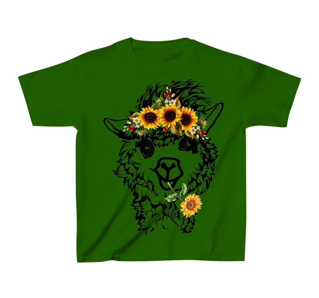 Women's Llama Alpaca Sunflower Bandana Animal Graphics Funny T-Shirt, Kid T-Shirt and Women T-Shirt