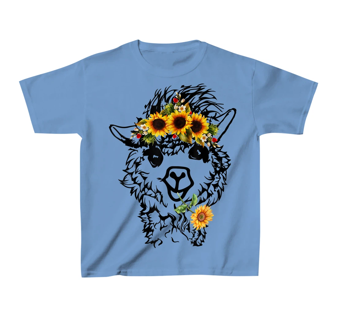 Women's Llama Alpaca Sunflower Bandana Animal Graphics Funny T-Shirt, Kid T-Shirt and Women T-Shirt