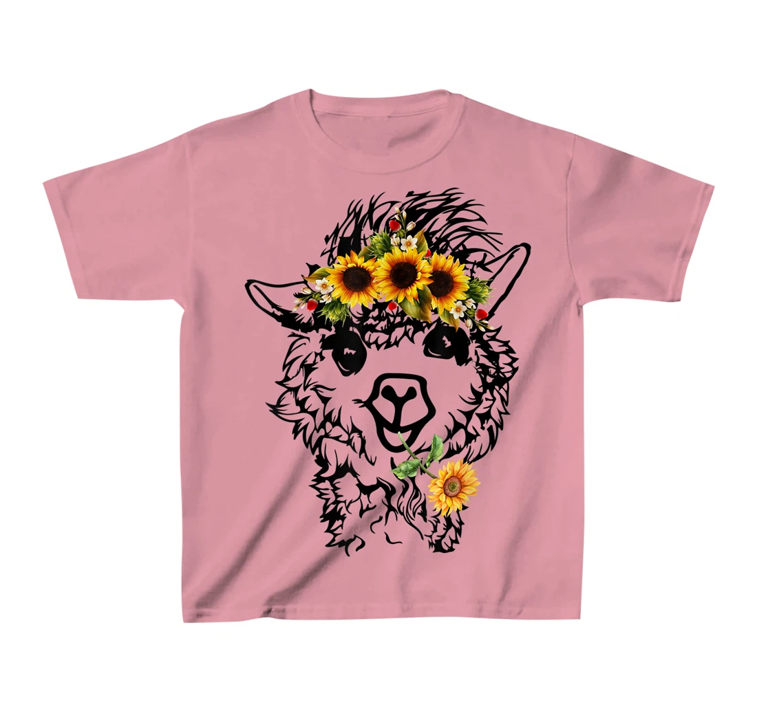Women's Llama Alpaca Sunflower Bandana Animal Graphics Funny T-Shirt, Kid T-Shirt and Women T-Shirt