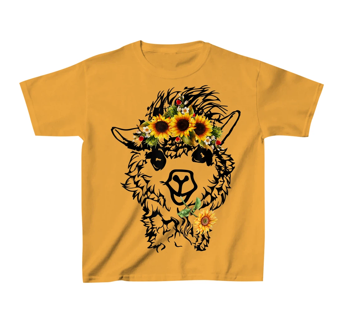 Women's Llama Alpaca Sunflower Bandana Animal Graphics Funny T-Shirt, Kid T-Shirt and Women T-Shirt