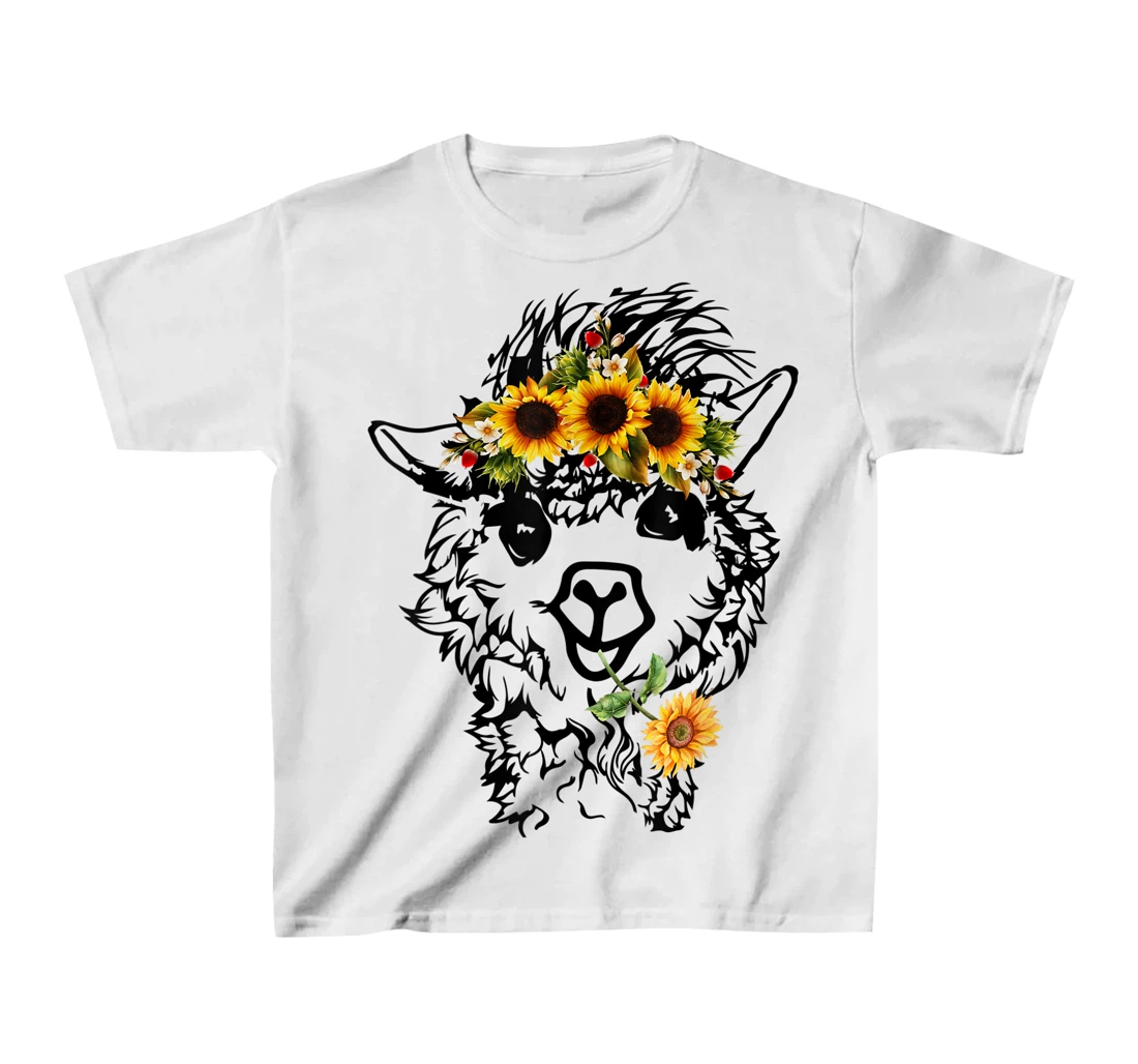 Women's Llama Alpaca Sunflower Bandana Animal Graphics Funny T-Shirt, Kid T-Shirt and Women T-Shirt