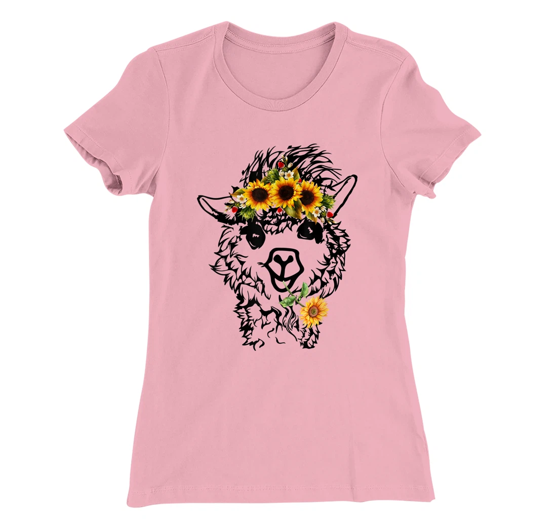 Women's Llama Alpaca Sunflower Bandana Animal Graphics Funny T-Shirt, Kid T-Shirt and Women T-Shirt