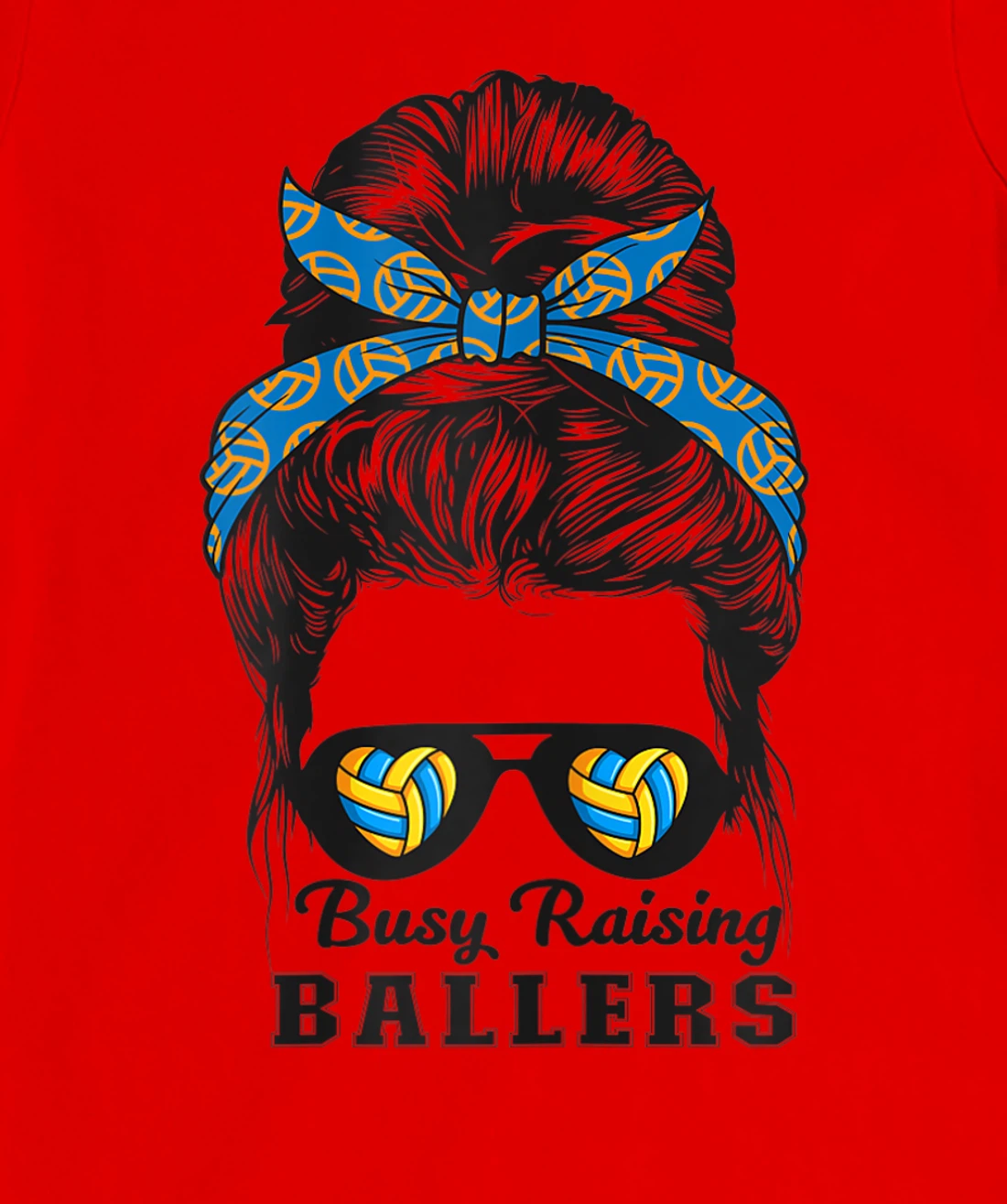 Busy Raising Ballers Messy Bun Love Heart Volleyball Mom T-Shirt, Women T-Shirt