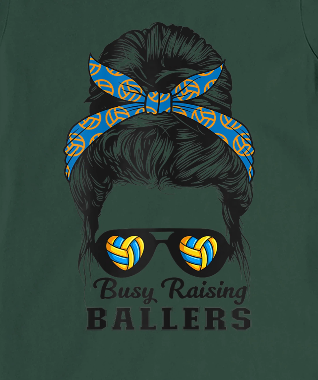 Busy Raising Ballers Messy Bun Love Heart Volleyball Mom T-Shirt, Women T-Shirt