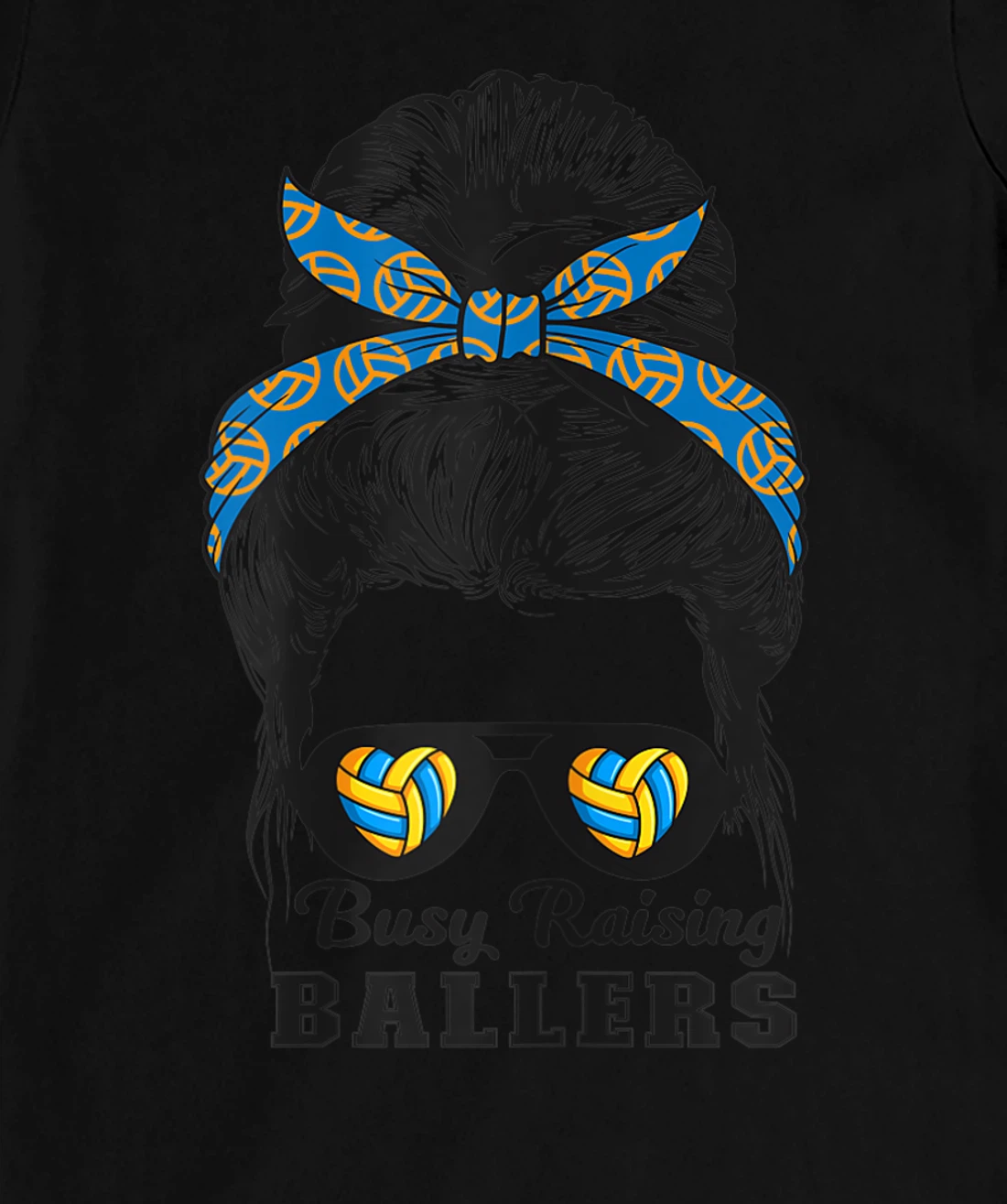 Busy Raising Ballers Messy Bun Love Heart Volleyball Mom T-Shirt, Women T-Shirt