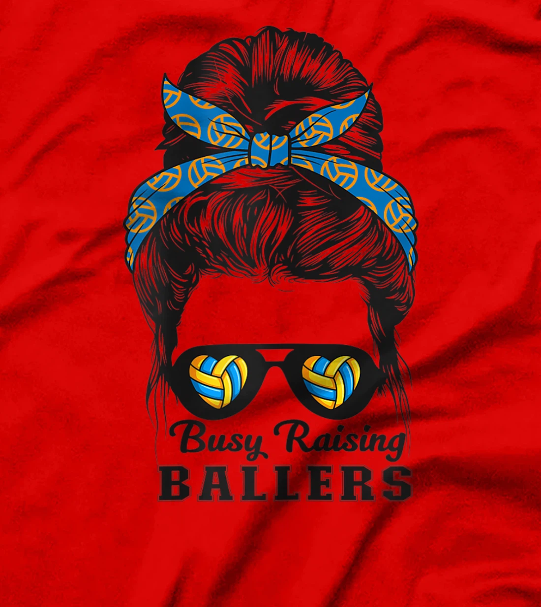 Busy Raising Ballers Messy Bun Love Heart Volleyball Mom T-Shirt, Women T-Shirt