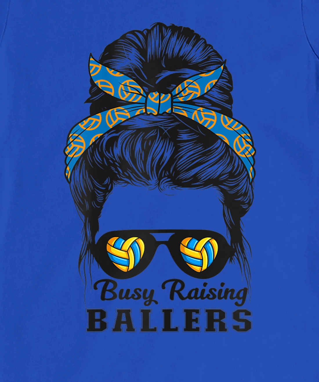 Busy Raising Ballers Messy Bun Love Heart Volleyball Mom T-Shirt, Women T-Shirt