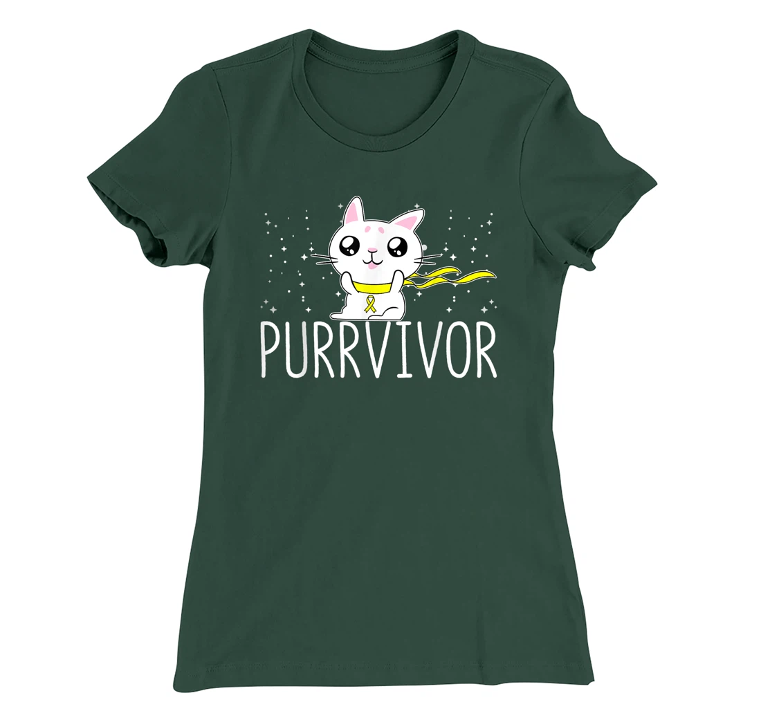 Bone Cancer Awareness Survivor Cat Purrvivor T-Shirt, Women T-Shirt
