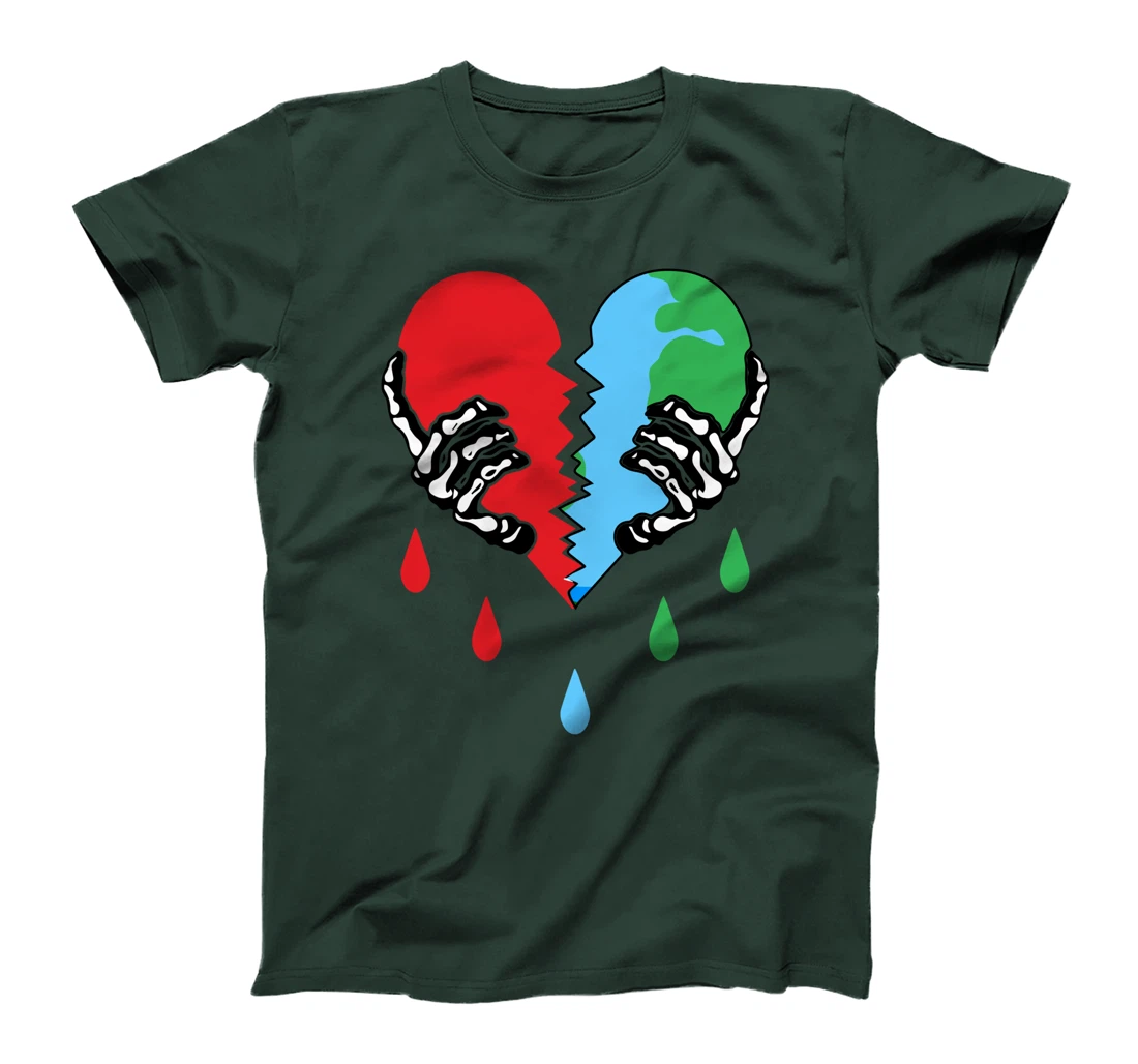 Broken Heart Earth Day Skeleton Hand Save The planet T-Shirt