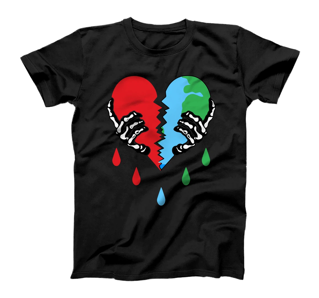 Broken Heart Earth Day Skeleton Hand Save The planet T-Shirt